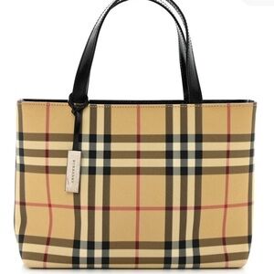 Burberry Tan and Black Checkered Tote authentic